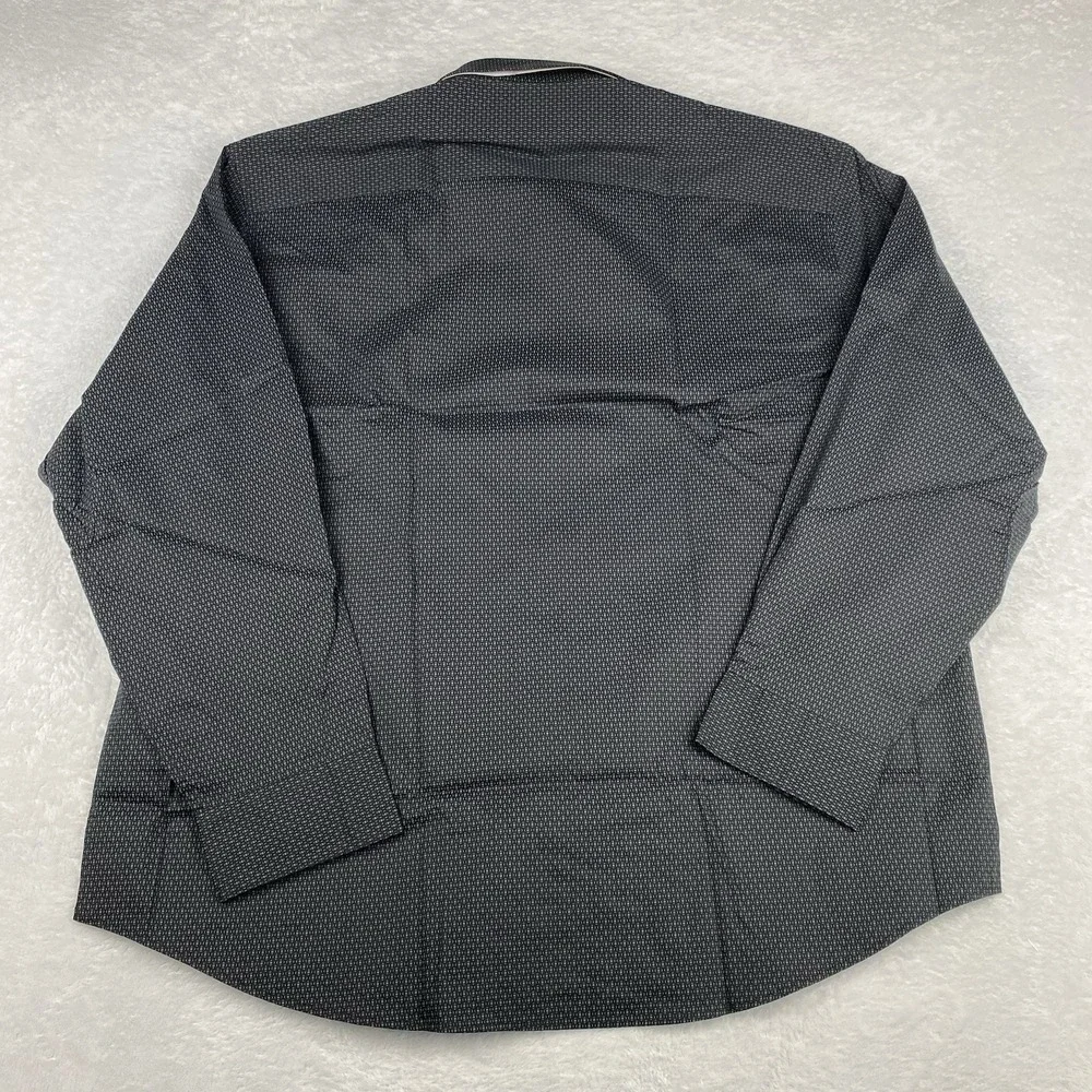 ALFANI Dress Shirt Mens 17-17.5/34-35 Black Geometric Regular Fit Stretch NWT!